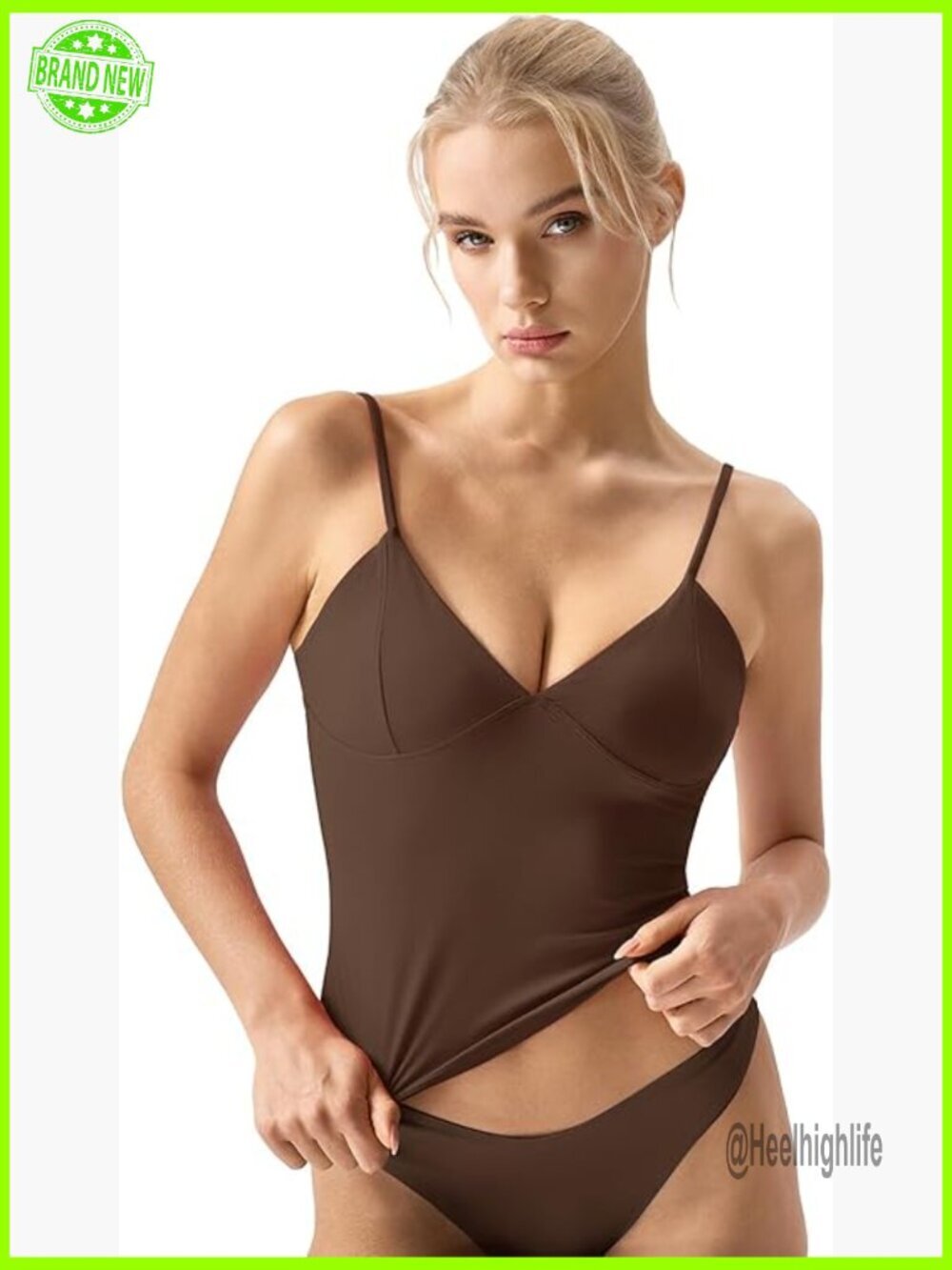 Double Lined V-Neck Tank Top Adjustable Straps Bodycon Camisole